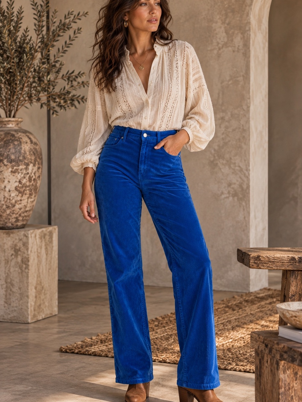 Pilcro Annie Corduroy High Rise Straight Leg Jeans Sapphire Blue 30 Tall